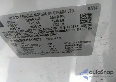 2015 Chevrolet Equinox Ltz из США, поврежденный, VIN 2GNALDEK7F6114209